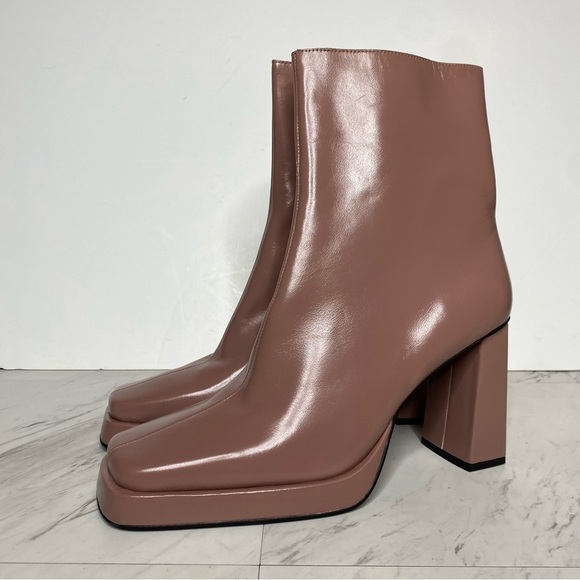 New! Jeffrey Campbell Maximal Square Toe Pink Leather Heeled Bootie 11 - Picture 15 of 15